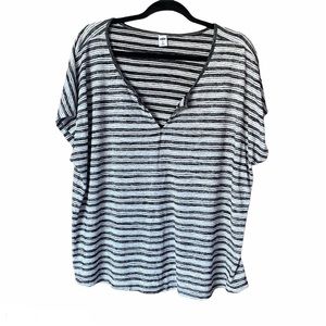 Old Navy Black and White Striped V-Neck Blouse